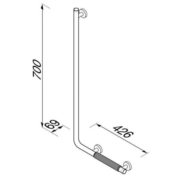 Grab rail 90° - Left-handed Chrome (anti-slip handle included) (915808-62-L) - Image 3