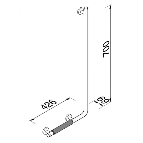Grab rail 90° - Right-handed Chrome (anti-slip handle included) (915808-62-R) - Image 3