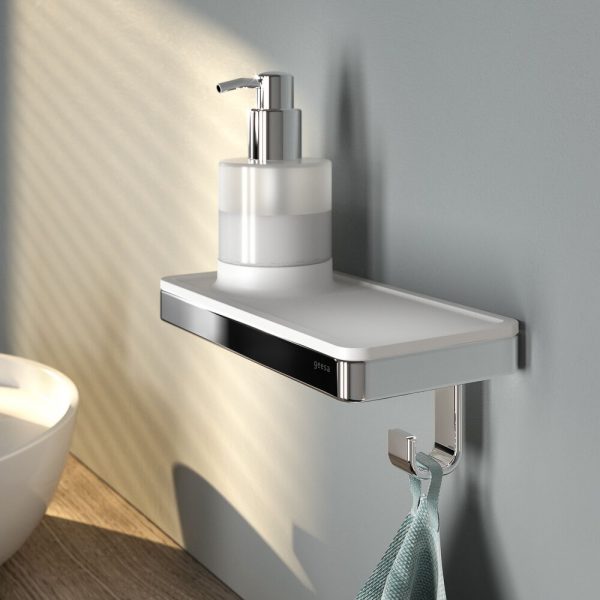 Soap dispenser 200 ml with shelf and towel hook White / Chrome (918816-02) - Image 3