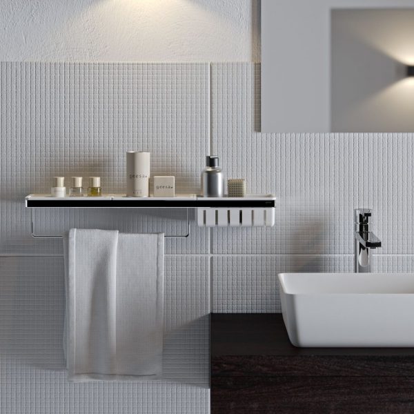 Shelf with towel rail and shower basket 63 cm White / Chrome (918854-02-630) - Image 4
