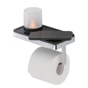 Toilet roll holder with shelf and (LED light) holder Black / Chrome (918889-02-06)