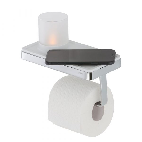 Toilet roll holder with shelf and (LED light) holder White / Chrome (918889-02)