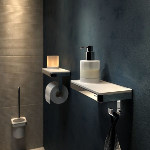 Toilet roll holder with shelf and (LED light) holder White / Chrome (918889-02) - Image 3