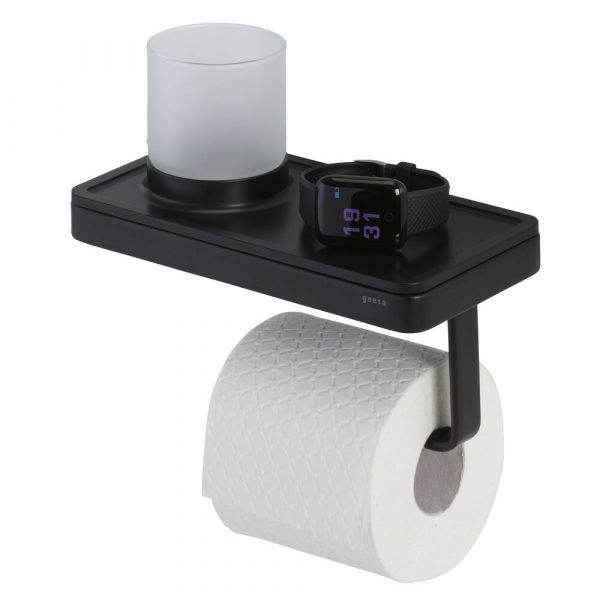 Toilet roll holder with shelf and (LED light) holder Black (918889-06-06)