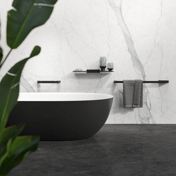 Bathroom shelf 60 cm Black with matt black marble effect (919901-06-M6) - Image 3