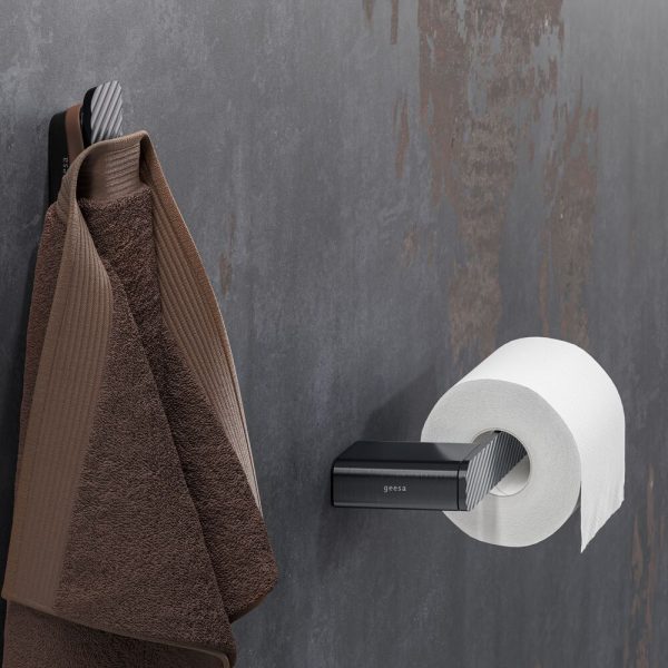 Toilet roll holder without cover with diagonal striped pattern Brushed metal black (right-handed) (919909-09-R-94) - Image 4