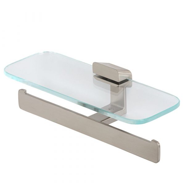 Toilet roll holder double Brushed stainless steel with shelf in transparent glass (919948-05) - Image 2