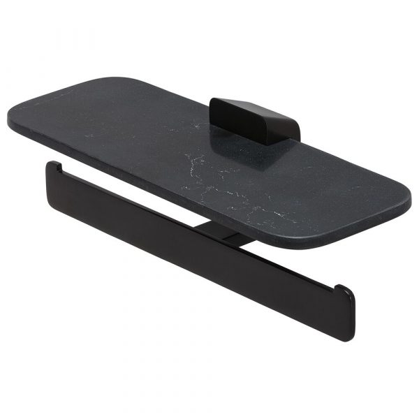 Toilet roll holder double Black with shelf in matt black marble effect (919948-06-M6) - Image 2