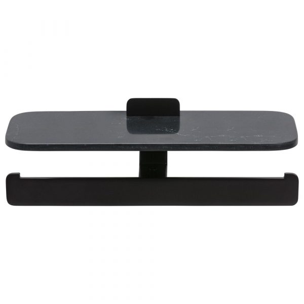 Toilet roll holder double Black with shelf in matt black marble effect (919948-06-M6) - Image 3