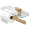 Toilet roll holder double Brushed gold with shelf in transparent glass (919948-07)