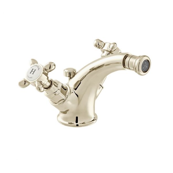 Axbridge Cross Handle Mono Bidet Mixer with Pop-Up Waste in Bright Nickel (BC-AXB-110-BN)