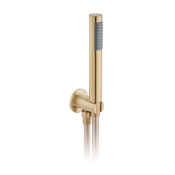 Brushed Gold Single Function Handset with Hose and Bracket with Integrated Outlet (IND-SFMKWO/RO-BRG)