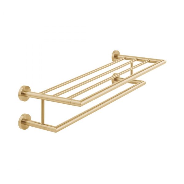 SPA Brushed Gold Towel Shelf with Towel Rail 600mm (24") (IND-SPA185B-BRG)