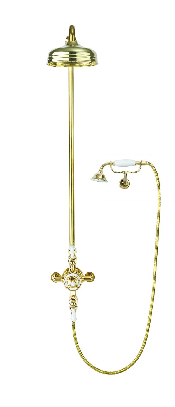 Belgravia Thermo Shower Valve with 8" Fixed Head Unlacquered Brass (BEL_CRADLEQ)