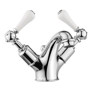 Belgravia Lever Mono Basin Mixer Deck Mounted Chrome White Lever (BL110DPC_LV)