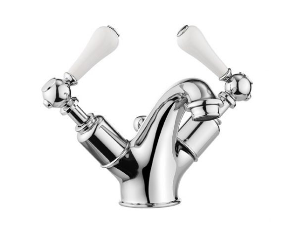 Belgravia Lever Mono Basin Mixer Deck Mounted Chrome White Lever (BL110DPC_LV)