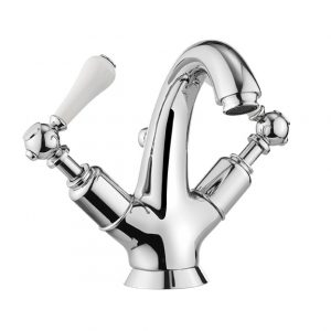 Belgravia Lever High Neck Mono Basin with Waste Deck Mounted Chrome White Lever (BL112DPC_LV)