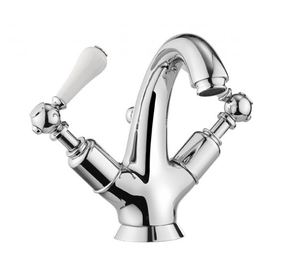 Belgravia Lever High Neck Mono Basin with Waste Deck Mounted Chrome White Lever (BL112DPC_LV)