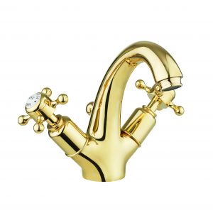 Belgravia Crosshead High Neck Mono Basin with Waste Deck Mounted Unlacquered Brass (BL112DPQ)