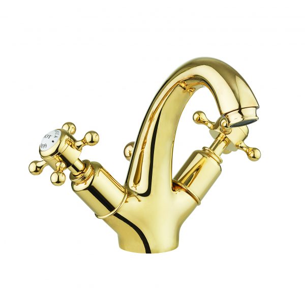 Belgravia Crosshead High Neck Mono Basin with Waste Deck Mounted Unlacquered Brass (BL112DPQ)