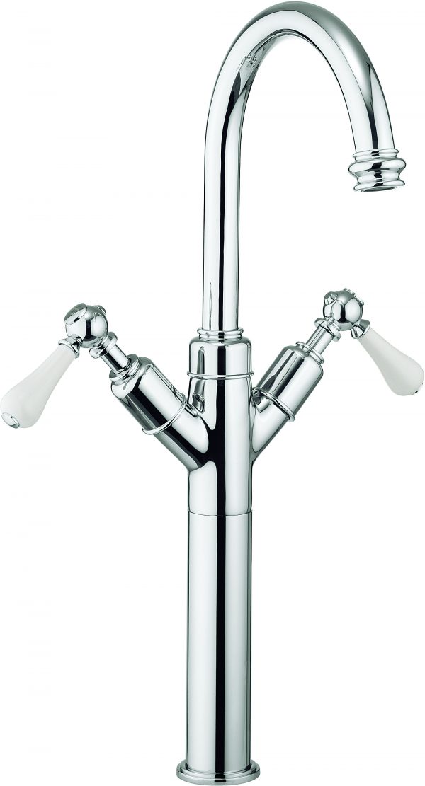 Belgravia Wash Bowl Lever Basin Mixer Deck Mounted Chrome White Lever (BL118DNC_LV)