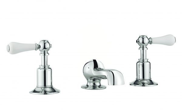 Belgravia Lever 3 Tap Hole Basin Mixer Deck Mounted Chrome White Lever (BL130DNC_LV)