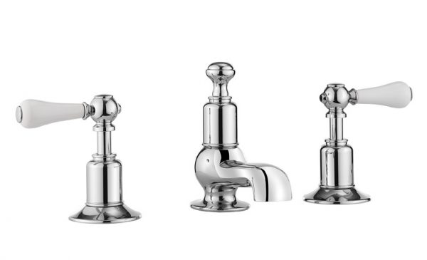 Belgravia Lever 3 Tap Hole Basin Mixer Deck Mounted Chrome White Lever (BL130DPC_LV)