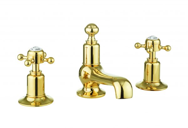 Belgravia Crosshead 3 Tap Hole Basin Mixer Deck Mounted Unlacquered Brass (BL130DPQ)