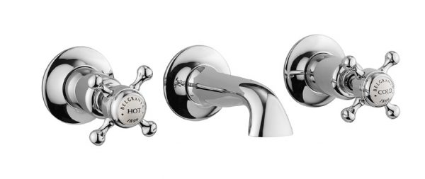 Belgravia Crosshead 3 Tap Hole Basin Mixer Wall Mounted Chrome (BL131WNC)