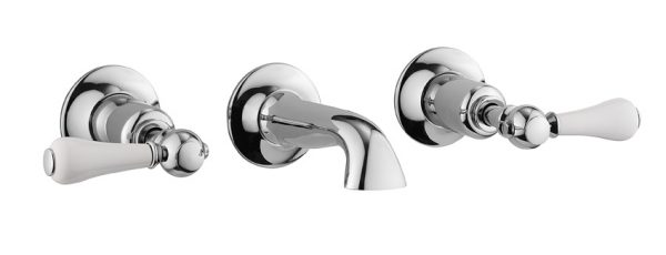 Belgravia Lever 3 Tap Hole Basin Mixer Wall Mounted Chrome White Lever (BL131WNC_LV)