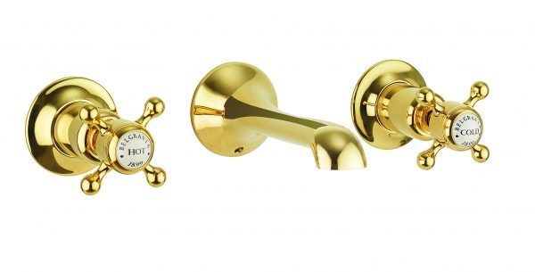 Belgravia Crosshead 3 Tap Hole Basin Mixer Wall Mounted Unlacquered Brass (BL131WNQ)
