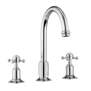 Belgravia Crosshead 3 Tap Hole Basin Tall Mixer with Waste Deck Mounted Chrome (BL135DPC)