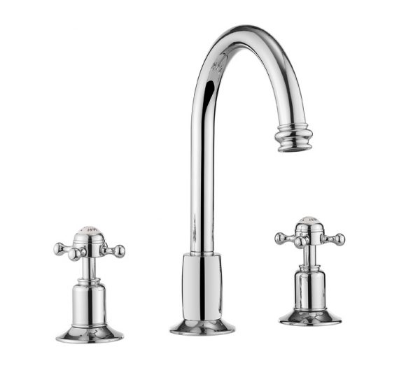 Belgravia Crosshead 3 Tap Hole Basin Tall Mixer with Waste Deck Mounted Chrome (BL135DPC)