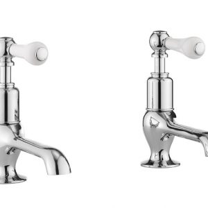 Belgravia Lever Long Nose Basin Taps No Waste Deck Mounted Chrome White Lever (BL140DNC_LV)