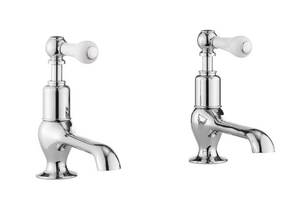 Belgravia Lever Long Nose Basin Taps No Waste Deck Mounted Chrome White Lever (BL140DNC_LV)