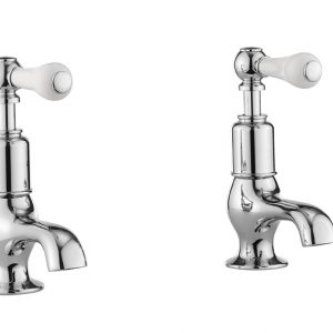 Belgravia Lever Basin Taps No Waste Deck Mounted Chrome White Lever (BL150DNC_LV)
