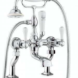 Belgravia Lever Bath Shower Mixer Deck Mounted Chrome White Lever (BL422DC_LV)
