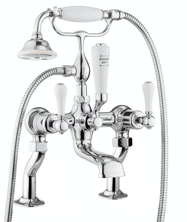 Belgravia Lever Bath Shower Mixer Deck Mounted Chrome White Lever (BL422DC_LV)