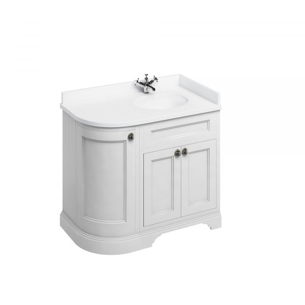 Freestanding 100 Curved Corner Vanity Unit Right Hand 'Door  - Matt White (FC3W) - Image 3