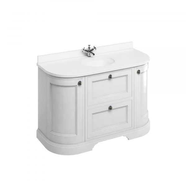 Freestanding 134 Curved Vanity Unit with drawers  - Matt White (FC4W) - Image 3