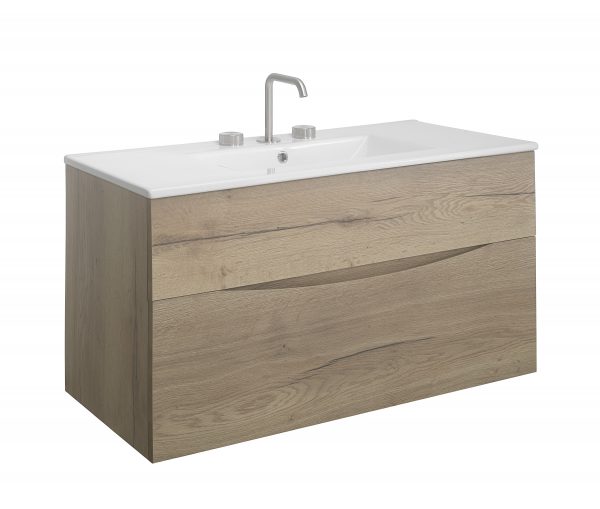 Glide II 2 Drawer Basin Unit 1000 Windsor Oak (GL1000DWO+) - Image 2