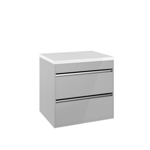 Kai X Two Drawer Basin Unit 600 Grey Gloss (KL6200DGG) - Image 2