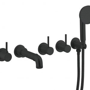 MPRO Industrial 5 Hole Bath Filler with Spout & Handset Wall Mounted Carbon Black (PRI450WM)