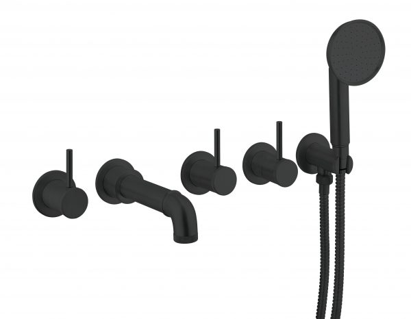 MPRO Industrial 5 Hole Bath Filler with Spout & Handset Wall Mounted Carbon Black (PRI450WM)