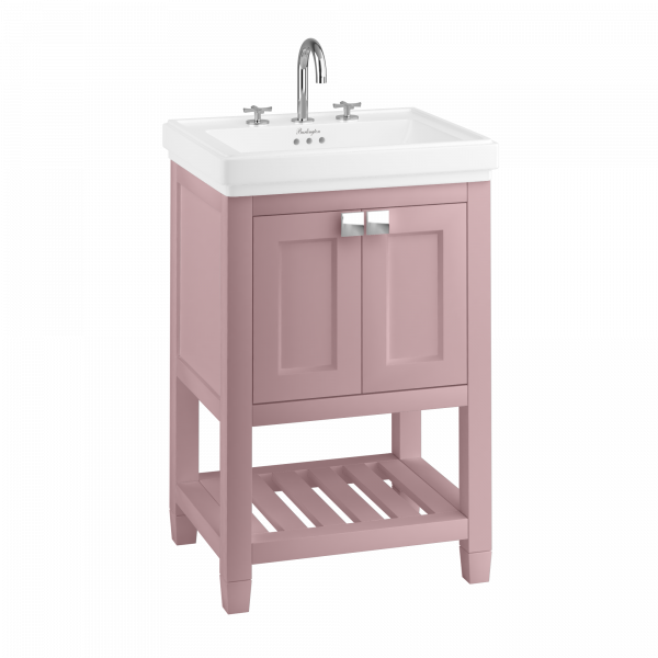 580mm vanity (with  doors), matt pink and chrome handles (RIVF580P)