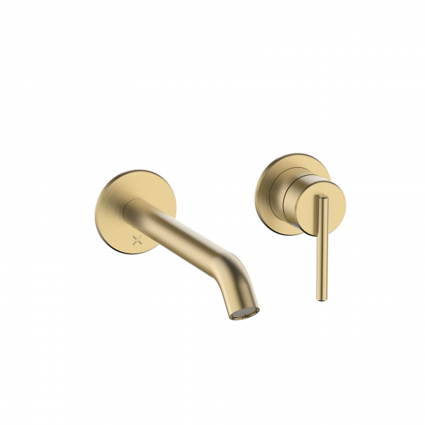 3ONE6 Lever Basin 2 Hole Set Wall Mounted Stainless Brushed Brass Effect (TL120WNSF)