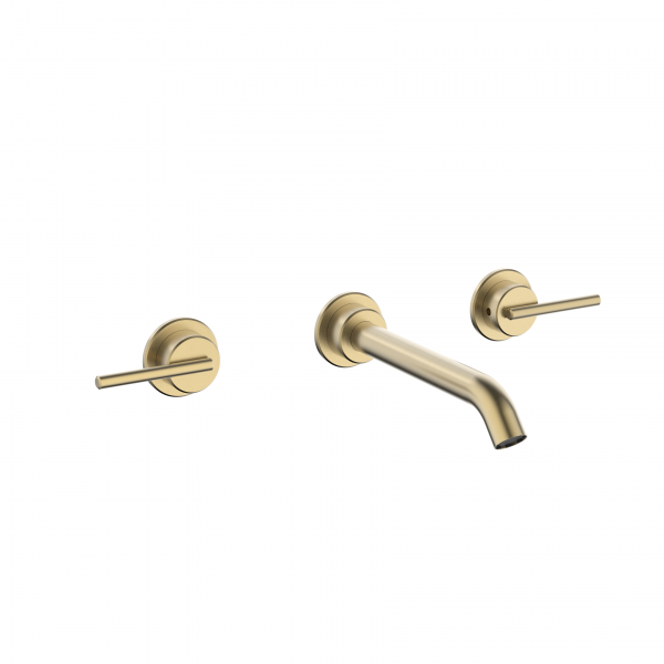 3ONE6 Lever Basin 3 Hole Set Wall Mounted Stainless Brushed Brass Effect (TL130WNSF)