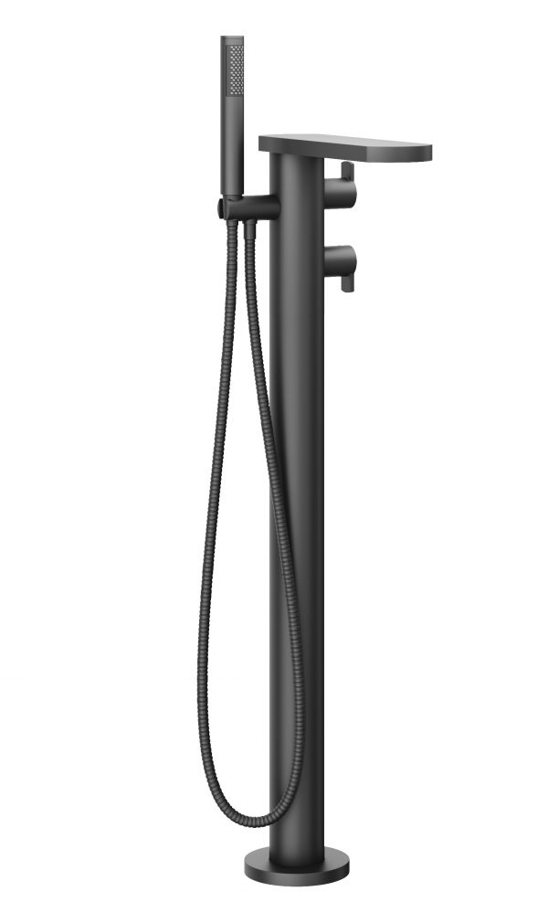 Wisp Thermo Bath Shower Mixer Floor Standing with Kit Matt Black (WP418TFM)